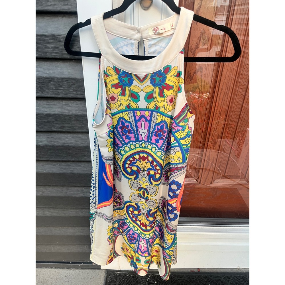 Aryeh Sleeveless Multi Color Paisley Kaleidoscope Print Keyhole Shift Dress M